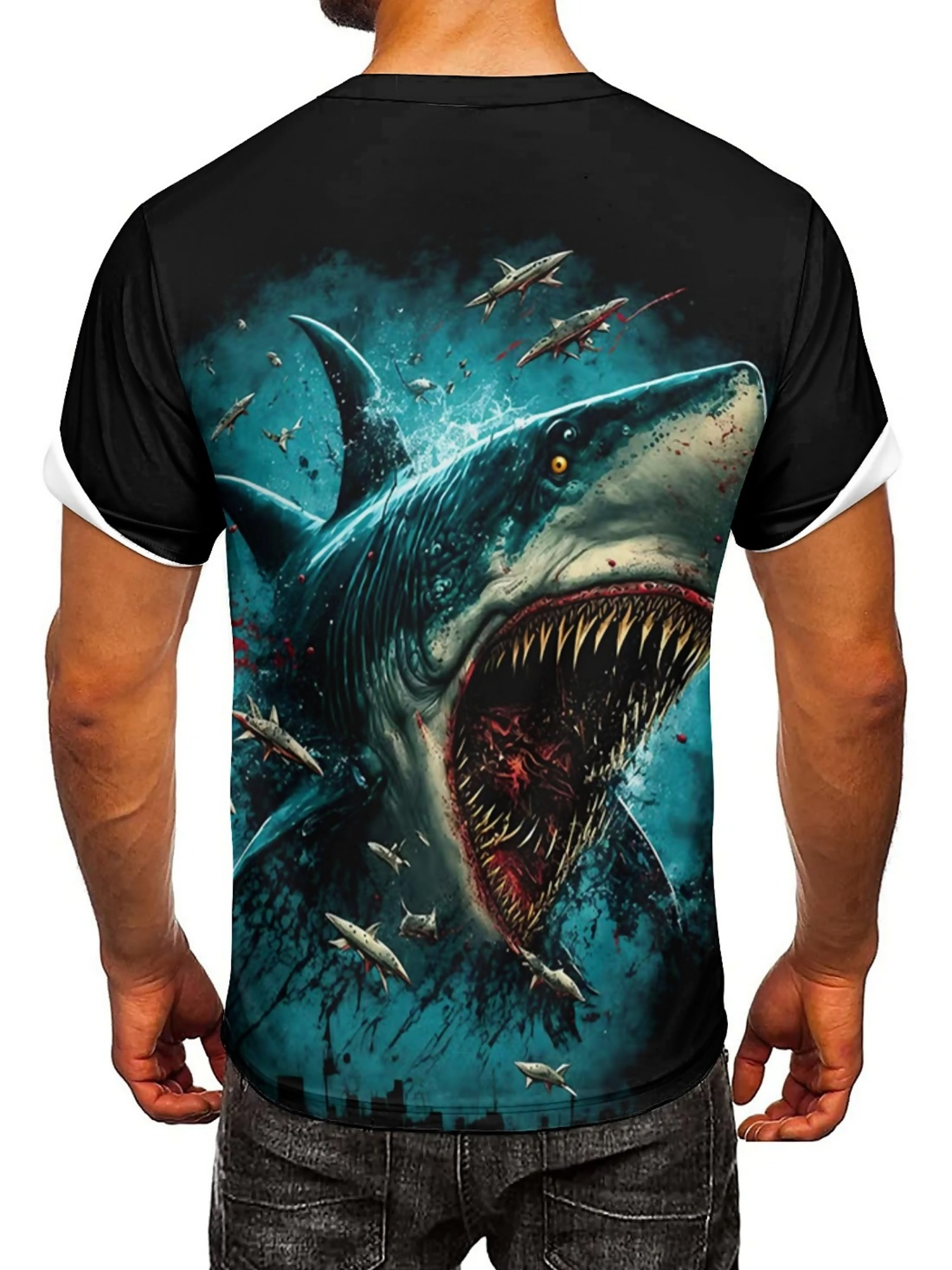 Men's 3D Shark Print T-Shirt - - 3D Printing Design Free incelemesi ve fiyatı